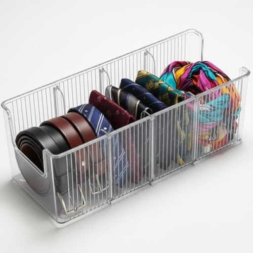 Belt Organizer Stackable Storage Bin With Adjustable Dividers Clear Acrylic Holder Display Case For Accessories PET Material For closet shelves drawer
