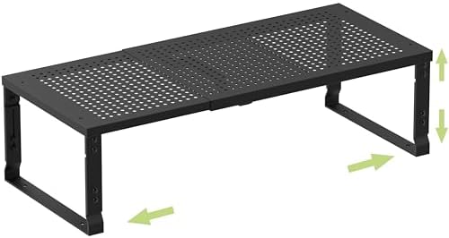 Heavy-Duty Adjustable Metal Shelf Organizer - Expandable & Stackable Pantry Storage Rack for Kitchen, Bathroom, RV, Cabinets(1 Pack/Black, Large)