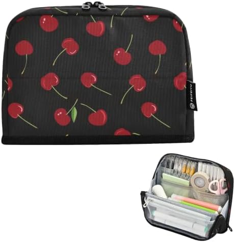 Cherry Black Pencil Case for Kids Girls Boys | Large Pencil Pouch Pen Bag Holder with Big Capacity