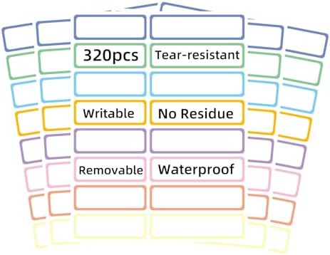 Removable Waterproof Labels 320 pcs for Daycare, Kitchen, Office, Home Organization Projects. Colored Border Labels