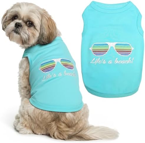 Parisian Pet Beach Dog Shirt – 100% Cotton Shirts for Medium Dogs – Sleeveless Pet Vest – Lightweight and Breathable Dogs Apparel – Cute Summer Dog Clothes - Stretchy T Shirts for Pets