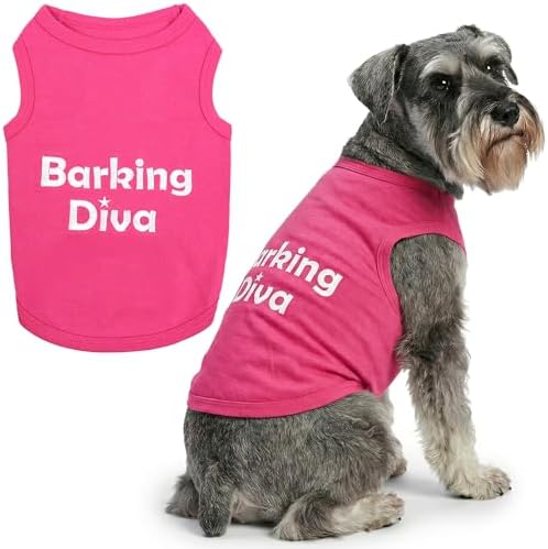 Parisian Pet Dog Shirt – 100% Cotton Barking Diva Shirts for Large Dogs – Pink Sleeveless Puppy Clothes – Lightweight and Breathable Pet Apparel – Girl Dog Clothes - Stretchy T Shirts for Dogs