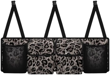 Dreaweet Grey Leopard Print Trunk Organizer for Car Back Seat Trunk Organizer Hanging Car Organizer Trunk Foldable Cargo Storage with 4 Pockets 3 Adjustable Straps