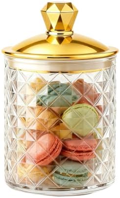 Clear Acrylic Diamond-Cut Storage Jar with Gold Lid – Airtight Decorative Container for Bathroom, Kitchen & Home Organization – Elegant Jar for Cotton Pads, Bath Salts & Snacks