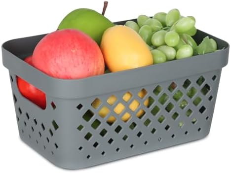 Glad Plastic Baskets for Organizing | Pantry Storage for Under Counter, Linen Closet, and Bathroom | Nesting Shelf Bins with Handles, 1 Gallon, Grey