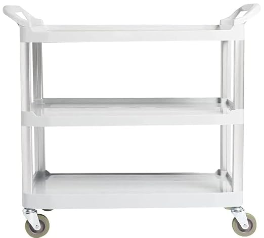 Amazon Basics 3-Tier Rolling Utility Cart with Wheels, Commercial Grade, Storage Cart with 400 lbs Loading Capacity, Portable Mobile Shelving, Gray