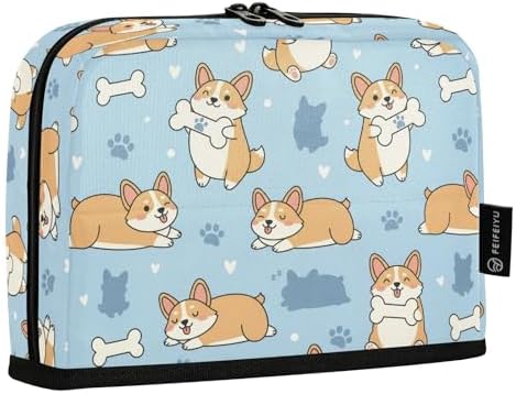 Emelivor Cute Pets Dogs Blue Print Large Capacity Pencil Case Stand Up Pencil Pouch for School Office Supplies Pen Organizer Bag with Pockets Portable Stationery Bag for Teens Adults Kids