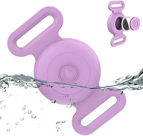 Waterproof Dog Collar with Airtag (1st & 2nd Gen) Holder, 1 Pack | Lightweight Silicone Hidden AirTag Holder for Dog Collar, Anti-Lost AirTag Case for Pet Cat Dog (Purple)