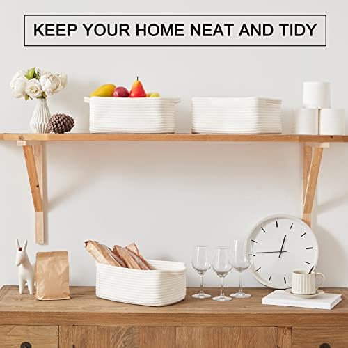 OIAHOMY 3 Pack Storage Baskets for Shelves Cotton Rope Storage Bins White | Woven Baskets for Storage Nursery Storage Basket with Handles Baskets for Organizing Small Baskets Gift Baskets Empty