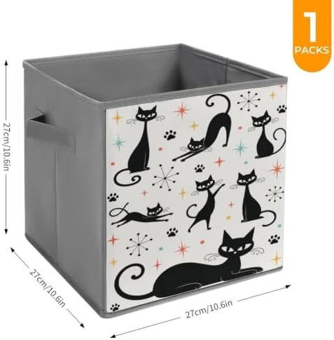 Black Cats And Stars Storage Bin with Handles, Oxford Fabric Foldable Storage Cube Organizer for Clothes, Towels, Bedroom, Living Room, Home Organization
