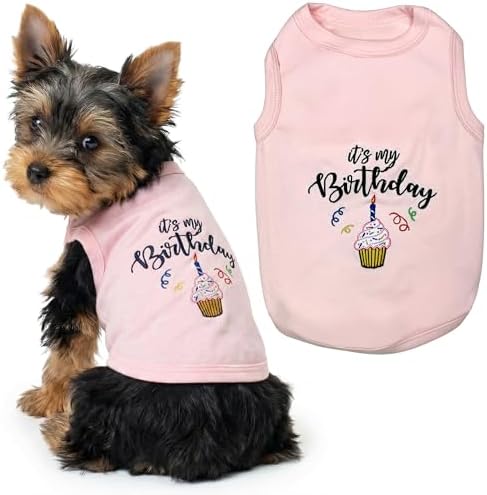Parisian Pet Dog Shirt – 100% Cotton Shirts for Small Dogs – Pink Sleeveless Puppy Clothes – Lightweight and Breathable Dog Birthday Shirt – Girl Dogs Clothes - Stretchy Pet T Shirts