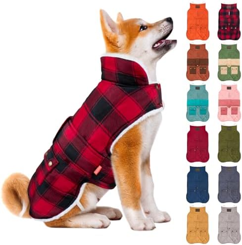 KYEESE Dog Coat Thick Pets Clothes with Pocket Windproof Dog Coats for Small Dogs Waterproof Dogs Jacket with Fleece Lined Warm Pet Winter Puffer Coat with Leash Hole Soft Pet Sweater for Cold Weather
