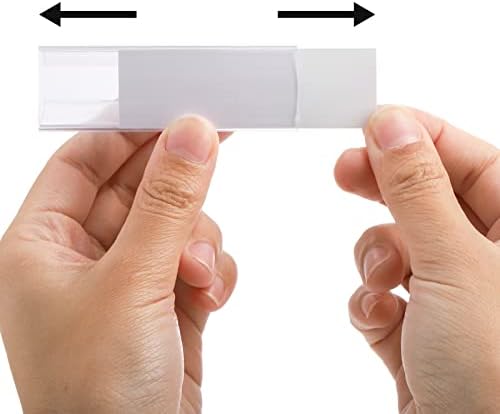 Hedume 100 Pcs Plastic Label Holder with 100 Pcs Label Inserts, 3" L x1" H Clear Plastic Shelf Label Holder, Shelf Sign and Ticket Holder, Clips On to Shelves 5/8" to 3/4" Thick