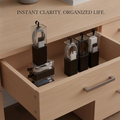 Stackable PET Storage Box, Rigid Clear Organizer for Cables & Small Items, Durable Transparent Container, 13 x 3.3 x 1.6 Inches
