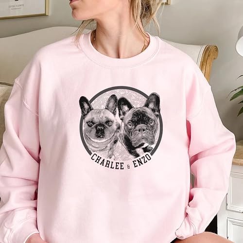 Chillever Personalized Dog Potrait Hoodie, Custom Photo Dog Mom Shirt, Sweatshirt, Gift for Dogs Cat Lovers