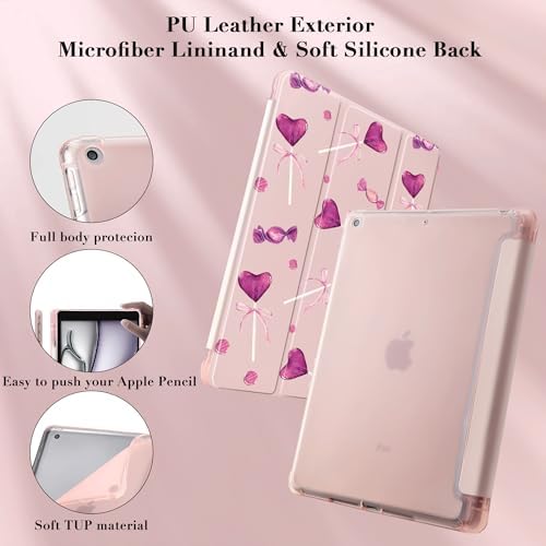 Cute Pink Lolipop Case for 10.9" iPad 10th/11th, Clear TPU Smart Stand Back Cover with Pencil Holder, for iPad 2022/2025 Generation Auto Wake/Sleep Foldable Protective Case