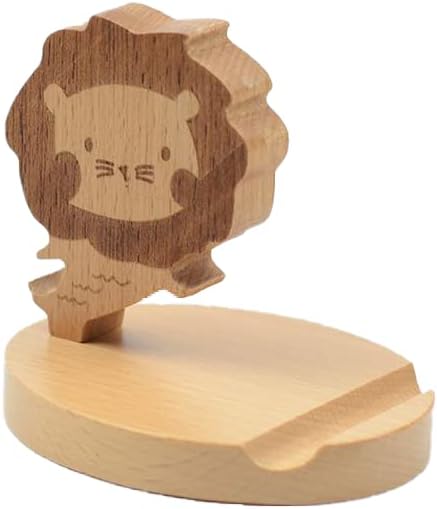 Cell Phone Tablet Wooden Stand Dock Holder Cradle Mount Organizer Charger Station Table Desk Room Office School Kitchen Non-Slip Wood (Lion)