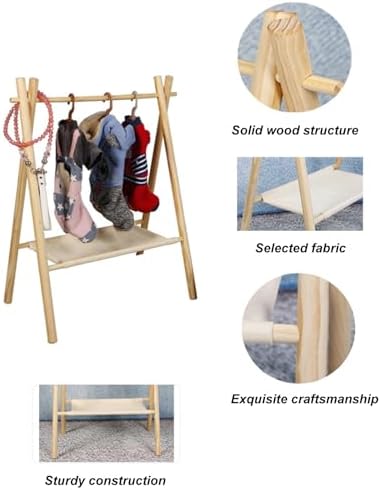 SYUFRE Dog Garment Rack Pet Armoire Wardrobe Wooden Dress Up Clothes Storage Small Dog Closet Pet Clothes Organizer Accessories for Doll Cat and Puppy (Color : Triangle/Round Wood), 10200230