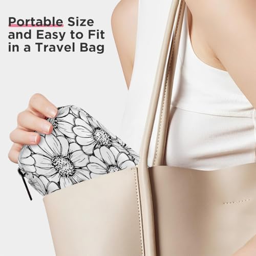 Pill Organizer Box Black and White Lines Sunflower 7-Day Weekly Medicine Pill Case Travel Pill Container Portable Pill Holder Storage Purse Bag Small Compact Size for Vitamin Supplement Birth Control
