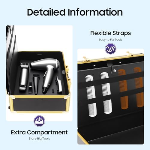 Professional Barber Case, Beauty Salon Barber Case with Code Lock, Hair Stylist Tool Kits Organizer Hairdresser Tool Box for Beauty Salon Makeup Artist (Gold)