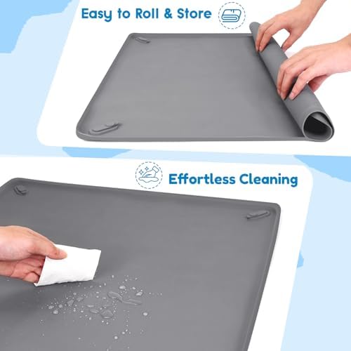 Puppy Pad Holder, Silicone Dog Pee Pad Holder Tray with 4 Magnetic Clips | Fits 24" x 24" Training Pads, Leak-Proof, Raised Lip High Edge, No Spill, Use as Pet Feeding Mat, for Indoor Floor Protection