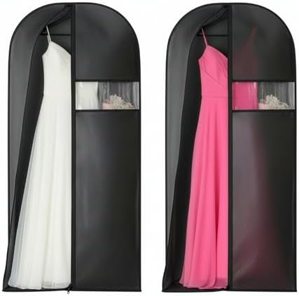 Kimmama Dress Bags for Gown, Garment Bag for Hanging Cloth, 23.6" x 65" | PEVA Clothes Cover, For Bridesmaid, Floor-Length, Ball, Wedding Gown, Clear Windows, Dustproof, Keep Dry, Travel