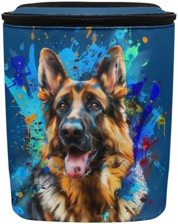 DISNIMO German Shepherd Car Trash Can Car Accessories Organizer Garbage Bag Dustbin Container with Zipper Lid Waste Basket Storage Pockets Hanging Vehicle Trash Bin