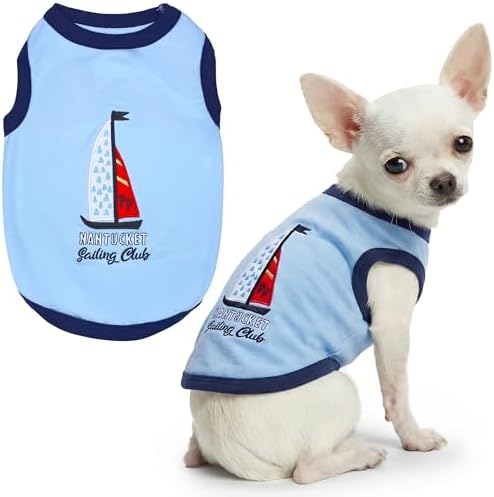 Parisian Pet Dog Shirt – 100% Cotton Shirts for Small Dogs – Nautical Sleeveless Puppy Vest – Lightweight and Breathable Pet Apparel – Pullover Summer Dog Clothes - Stretchy Funny T Shirts for Dogs