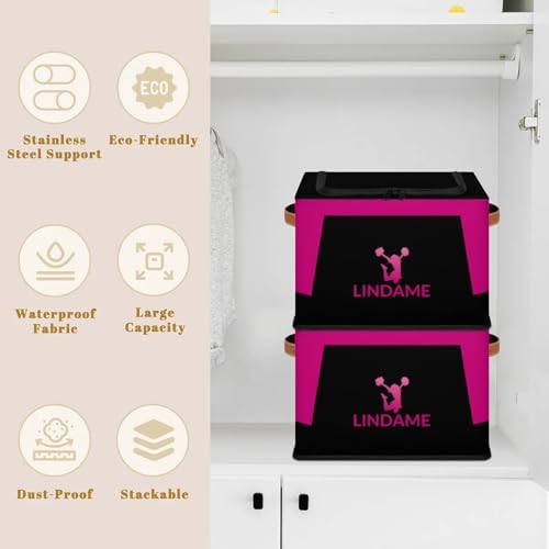 Custom Storage Basket with Zipper Lid, Cheerleader Foldable Fabric Storage Boxes Decorative Closet Shelves Clothes Organizer Container Cubes with Handle 1PCS