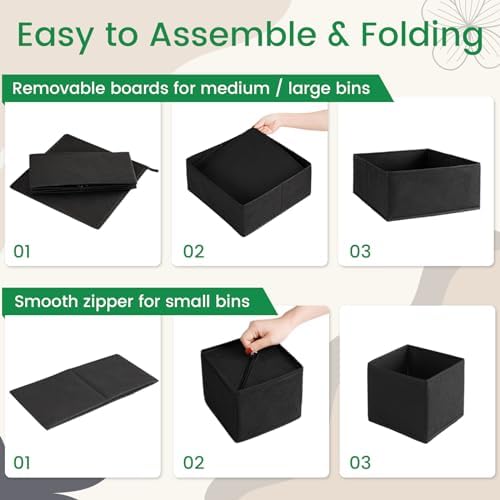 Criusia Drawer Organizer Clothes, 24 Pack Underwear Drawer Organizers, Foldable Closet Organizers and Storage Dresser Drawer Dividers Clothing Organizer for Clothes, Socks, Scarves, Bra, Ties (Black)