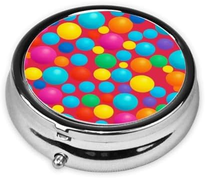 Blue Polka Dot Pattern Printed Pill Organizer,Round Travel Pill Organizer Mini Medicine Pill Box for Purse Iron Plating
