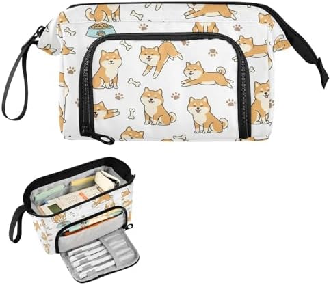 Emelivor Cute Pets Dog White Print Pencil Case Large Capacity Pencil Pouch Bag with Compartmens Pen Organizer Portable Stationery Bag for School Office Adults College Teens