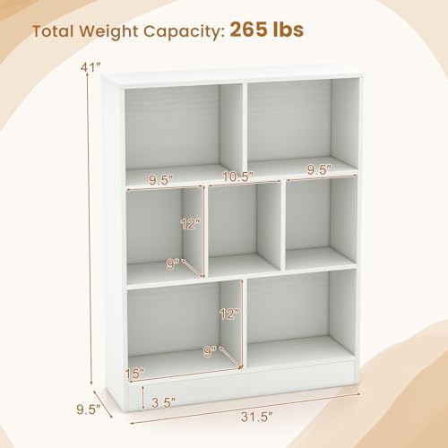 Giantex 7 Cube Bookcase, 4-Tier Freestanding Bookshelf w/ 7 Open Compartments, 2 Anti-Tipping Kits, Modern Display Cabinet, 41" Wood Cubby Storage Organizer for Living Room, Bedroom, White