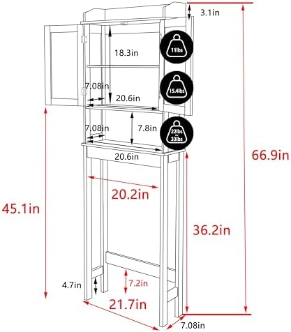 Yardenaler Over-The-Toilet Storage Shelf with Doors, Bathroom Freestanding Space Saver Organizer with Adjustable Shelf, White