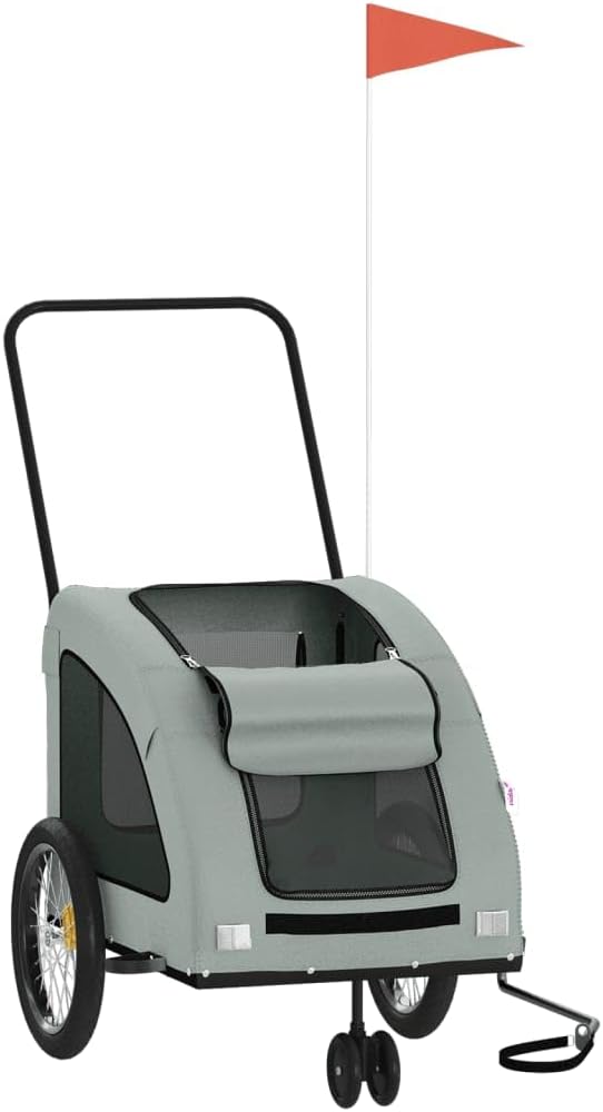Pet Bike Trailer for Small Dogs, Foldable Bicycle Cargo Trailer with Iron Frame and Oxford Fabric, Includes Mesh Windows, Reflectors and Flag for Safety