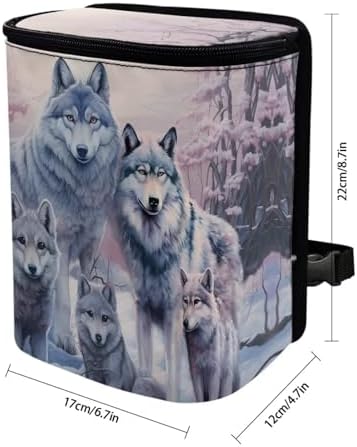 DISNIMO Family Wolf Car Trash Can Automotive Garbage Bags with Lid Leak Proof Auto Car Dustbin Vehicle Trash Bin Container Waste Basket Car Accessories for Cars SUV