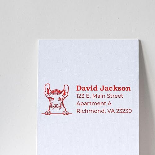 Peeking Dwelf Cat Wood Handle Address Stamp - Personalized Rubber Stamp | Address Stamp for Thank You Notes. Any standard pad works. Dwelf Cat Snail Mail Stamp Customized. 4 lines of custom text.