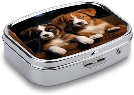 Puppies Dogs Pets Animals Pill Case 2 Compartments Small Pill Box with Mirror Square Medicine Travel Pill Organizer Pocket Purse Medicine Vitamin Organizer for Fish Oil, Supplements