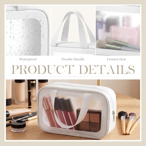 Abbylike 12 Pcs Clear Toiletry Bags with Handle for Women and Men, Matte Translucent Waterproof Cosmetic Bags with Zipper for Travel Toiletries Wash Shower Accessories Bachelorette Bridal Party(White)