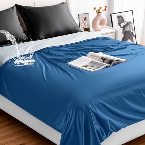 Tisancy Waterproof Blanket Queen Size, Sky Blue TPU Polyester 78'' x 82'' Water Proof and Stain Resistant Mattress Protector Mat for Bed, Leakproof Protective Pet Mat