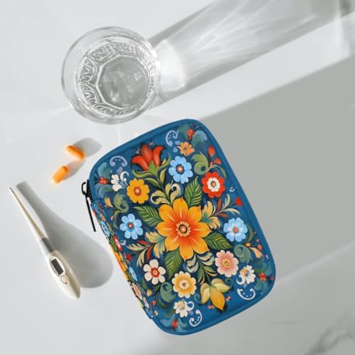 Pill Organizer Box Flowers Floral Tile 7-Day Weekly Medicine Pill Case Travel Pill Container Portable Pill Holder Storage Purse Bag Small Compact Size for Vitamin Supplement Birth Control