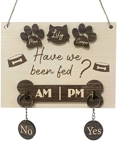 Personalized Have We Been Fed Sign, Custom Feeding Reminder Hanging Sign with Name, Decorative Dog Cat Meal Scheduler, Pet Feed Tracker AM PM, Gift for Pet Lovers, Decorative Wall Art