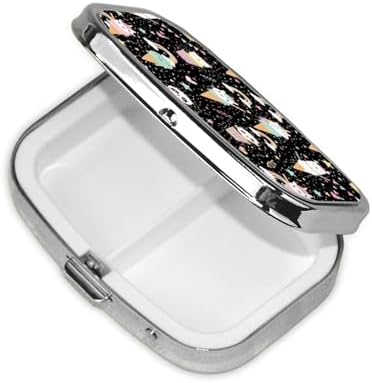 Stainless Steel Pill Box Jewelry-Sized Medicine Organizer Moisture-Proof Outdoor Adventure Gear, Ice Cream Animals Cat Panda Unicorns Colorful Polka Dots Black