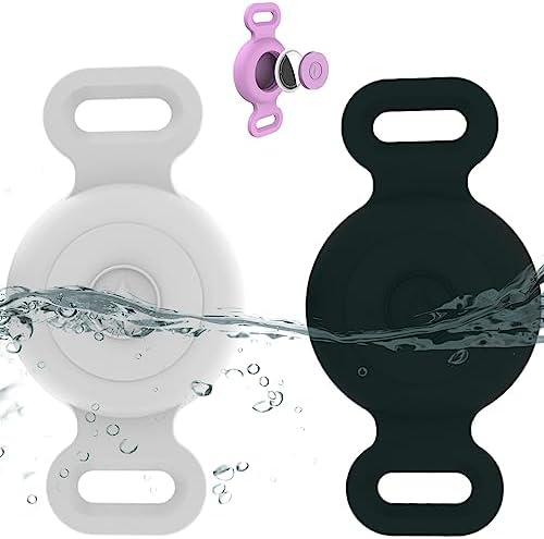 Waterproof Dog Collar with Airtag (1st & 2nd Gen) Holder, 2 Pack | Lightweight Silicone Hidden AirTag Holder for Dog Collar, Anti-Lost AirTag Case for Pet Cat Dog (Black & White)