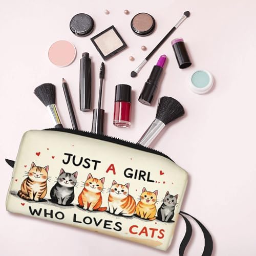 Cute Cat Lover Makeup Bag for Women with Wrist Strap | Durable 600D Oxford Fabric Cosmetic Organizer,Compact Travel Pouch with Handle for Gym & Daily Use