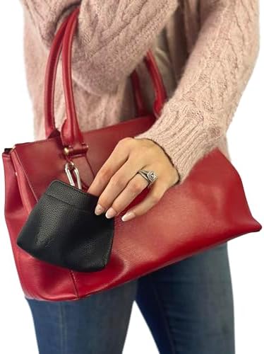 Small Dog Treat Pouch – Slim Vegan Leather Magnetic Pocket Dog Treat Bag for Walking & Training – Discreet Clip On Treat Pouch for Leash, Waistband or Pocket – Mess Free Storage (Black/Red)