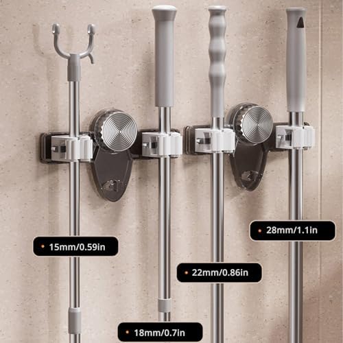 2 Pcs Adjustable Suction Cup Broom Holder & Mop Hanger No Drill Wall Mount Rack Garage Storage Space-saving Removable Organizer for Bathroom, Laundry Room, Kitchen, Home Garden, Garage Storage