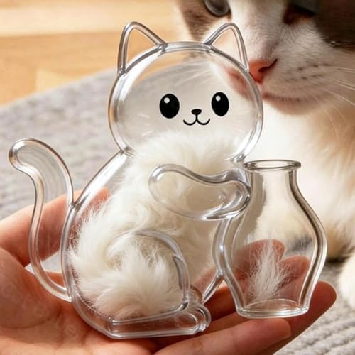 Cat Whisker Holder Fridge Magnet,Pet Hair Storage Capsule,Clear Cat-Shaped Pet Keepsake Box,Cats Hair Container FridgeMagnet,Refillable Cute Cats VaseMagnet,Cat Hairs CollectionBottle for PetsLovers