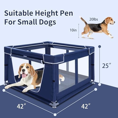 Puppy Playpen Indoor for Dog Small Pets, Dog Playpen 42x42x25 Inch, Dog Play Pen with Gate for Outdoor and Indoor, Oxford Fabric Pet Playpen for Puppy, Anti-Tipping Dog Enclosure with Zipper Door