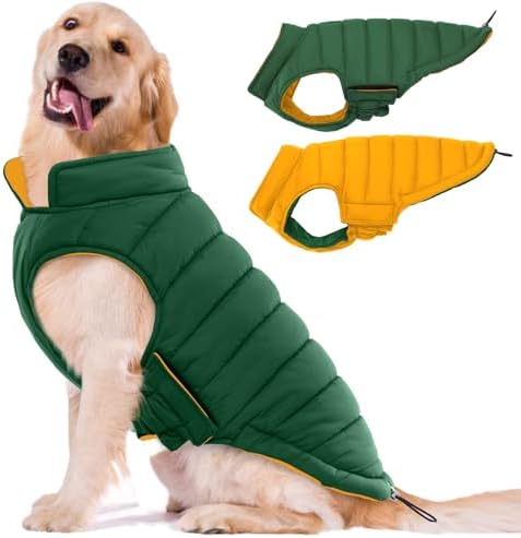 Lelepet Reversible Dog Coat Windproof Dog Jacket Lightweight Puffer Vest